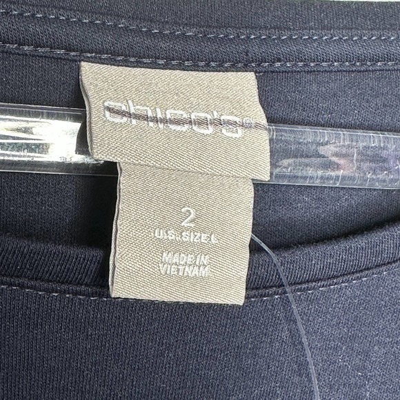 Chico's Womens High Low Tunic Blouse Size L Black Navy Short Sleeve NWOT - Picture 3 of 6